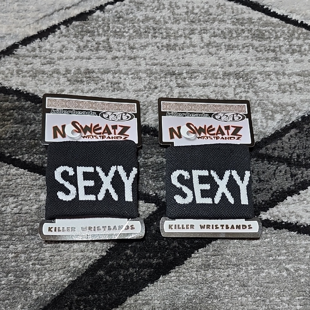 2 PC KILLER BEADS NO SWEATZ BLACK UNISEX "SEXY" SWEATBAND WRIST WRAPS/BANDS